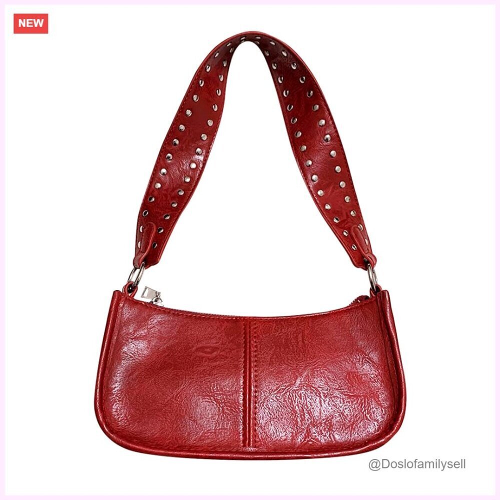 Faux Leather Retro Studded Crossbody Bag, Compact Shoulder Purse
